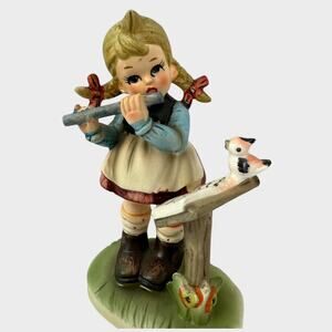 Napcoware Japan Authentic Figurine Girl Playing Flute Bird Music Stand